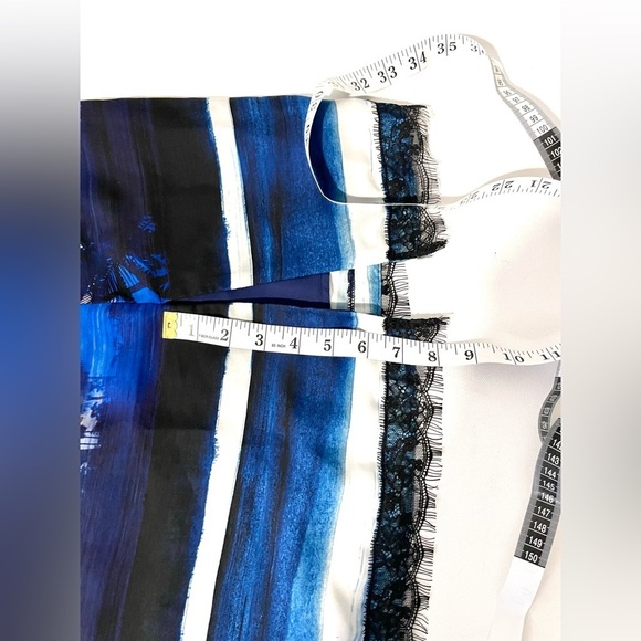 LE SUPERBE Helenas Palm Tree Mini Slip Dress Sz 8 Ocean Blue lace trim - Picture 8 of 12